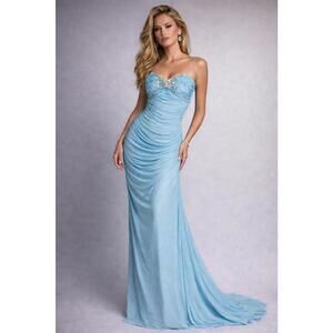 Mignon Jersey Strapless Gown Ruched sz 6 NWT Vintage $799 Prom Bridesmaid Blue